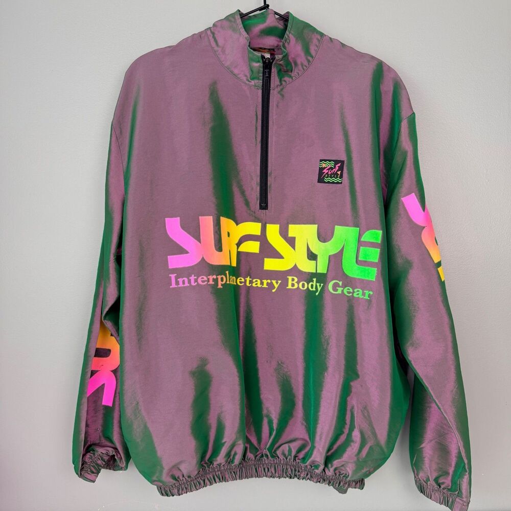Surf Style Retro Iridescent Purple Interplanetary Windbreaker Jacket Medium